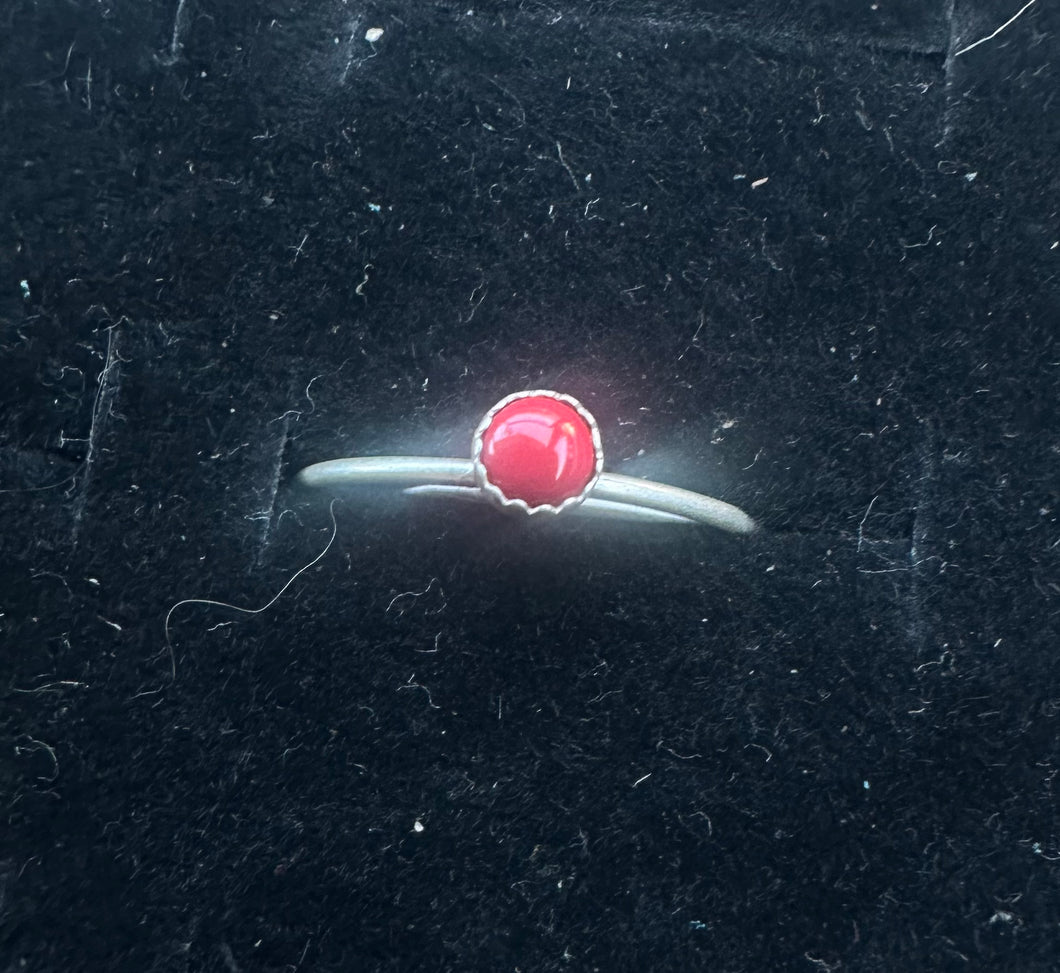 Red Coral Dainty Ring