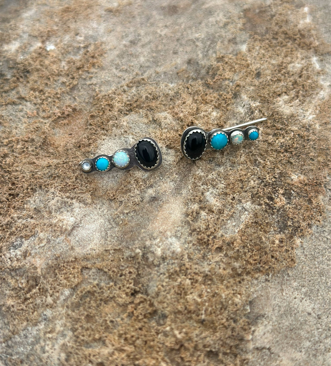 Black Onyx, Kyocera Opal & Kingman Turquoise Ear Crawler - 4