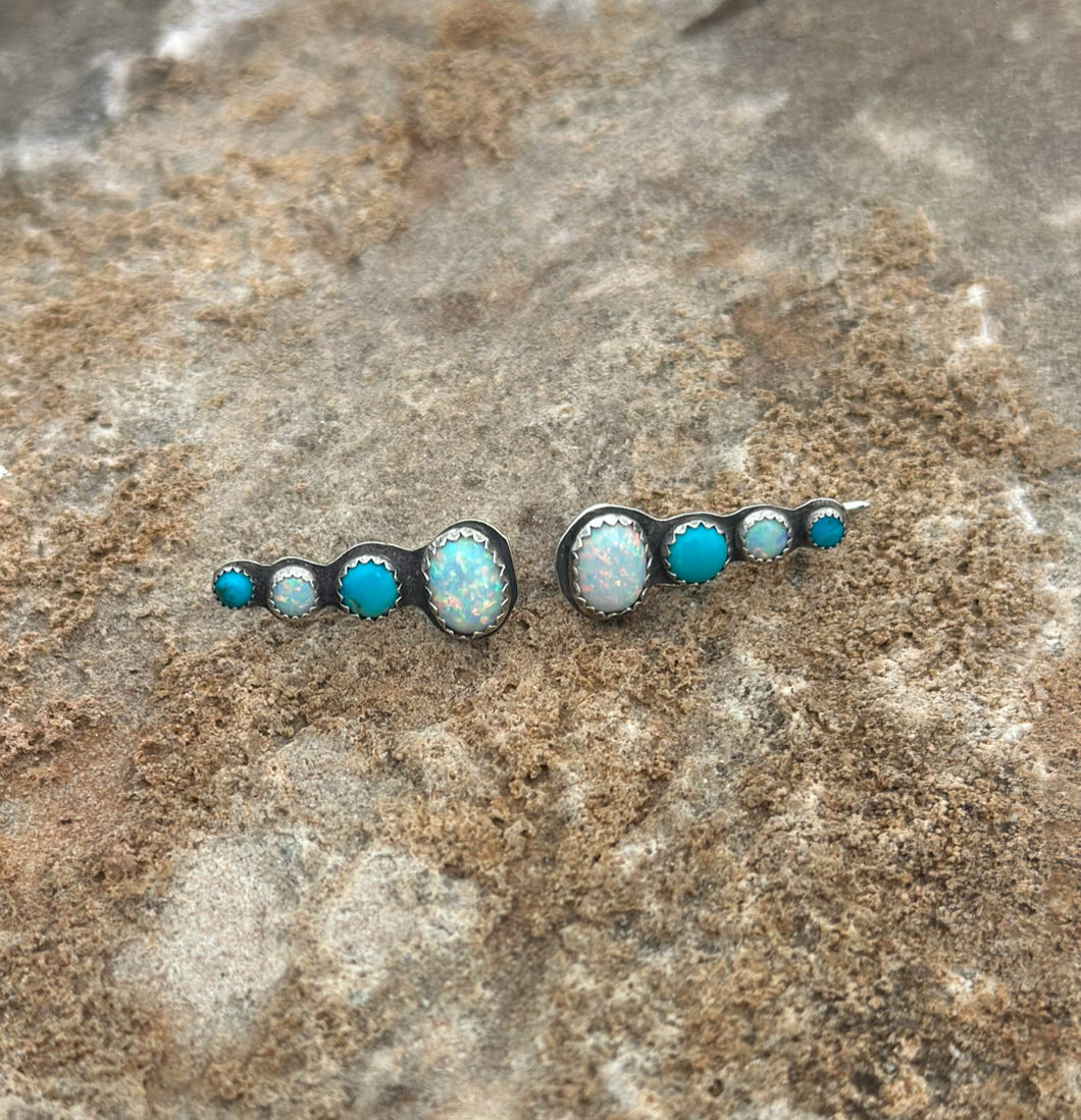 Kingman Turquoise and Kyocera Opal Ear Crawler - 9